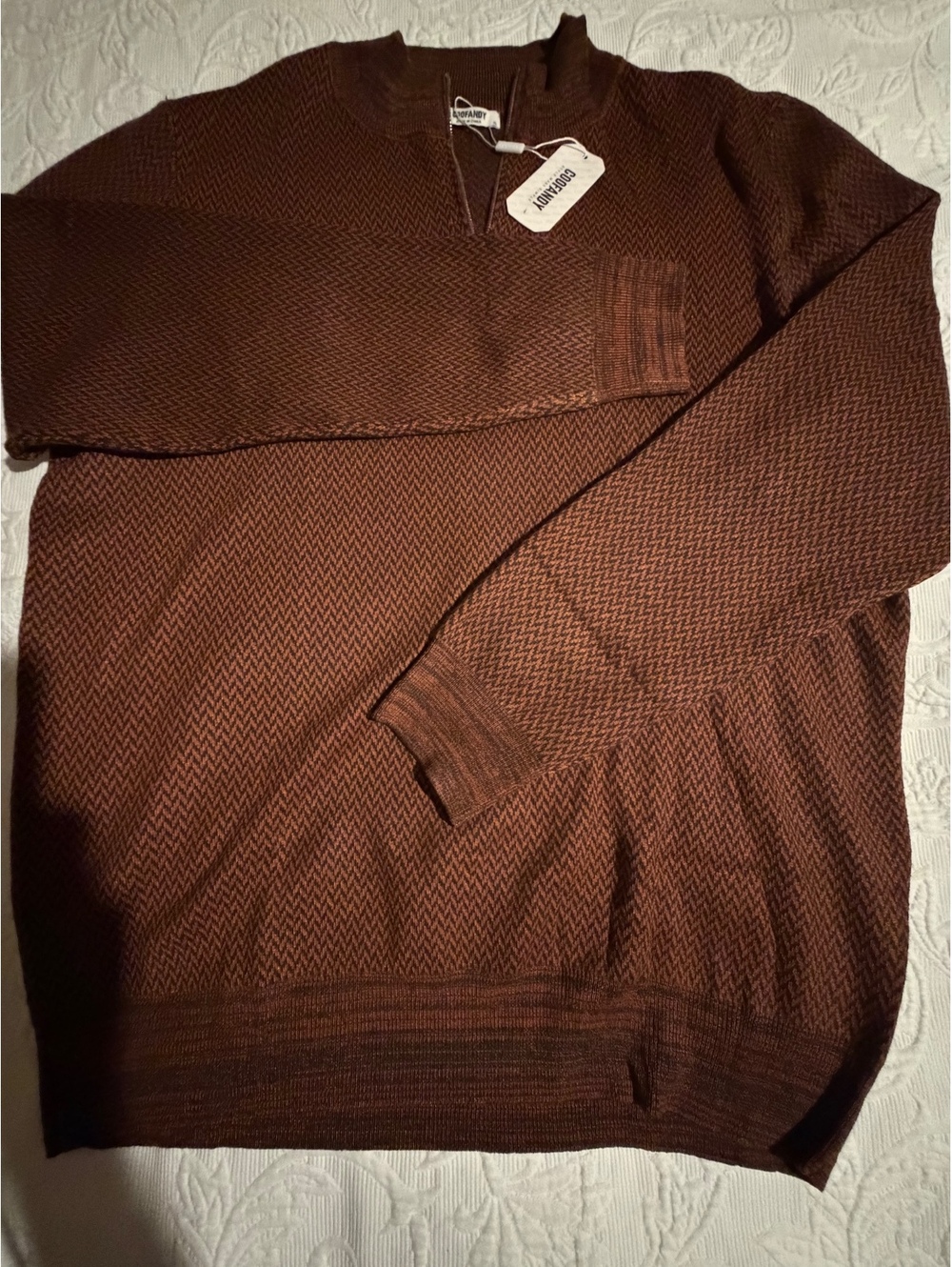 Coofandy Men's Brown Patterned Knit Sweater XL